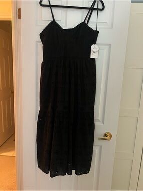 Black Eyelet Spaghetti-Strap Midi Dress